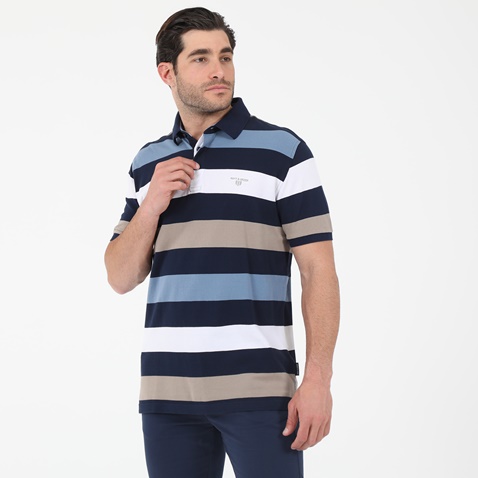 NAVY & GREEN-Ανδρική polo μπλούζα NAVY & GREEN μπλε μπεζ