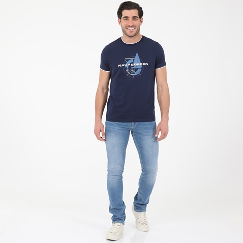 NAVY & GREEN-Ανδρικό jean παντελόνι NAVY & GREEN LOW WAIST μπλε