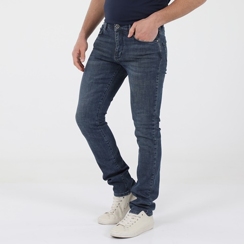 NAVY & GREEN-Ανδρικό jean παντελόνι NAVY & GREEN LOW WAIST μπλε