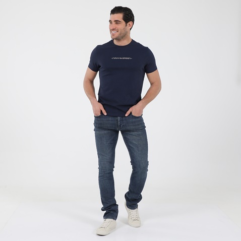 NAVY & GREEN-Ανδρικό jean παντελόνι NAVY & GREEN LOW WAIST μπλε