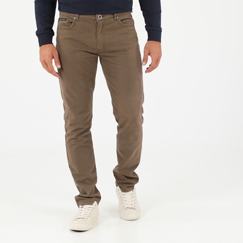 NAVY & GREEN-Ανδρικό παντελόνι NAVY & GREEN MODERN FIT καφέ 