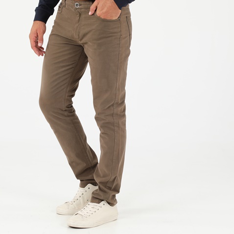 NAVY & GREEN-Ανδρικό παντελόνι NAVY & GREEN MODERN FIT καφέ 