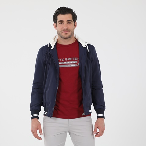 NAVY & GREEN-Ανδρικό bomber jacket NAVY & GREEN μπλε