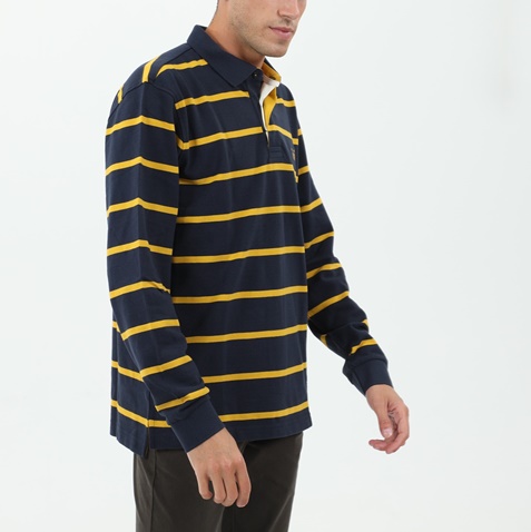 NAVY & GREEN-Ανδρική polo μπλούζα NAVY & GREEN μπλε κίτρινη ριγέ