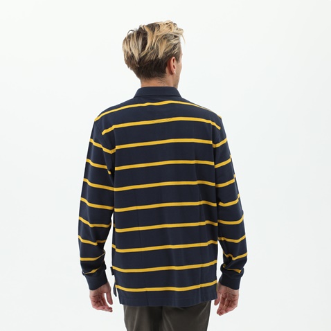 NAVY & GREEN-Ανδρική polo μπλούζα NAVY & GREEN μπλε κίτρινη ριγέ