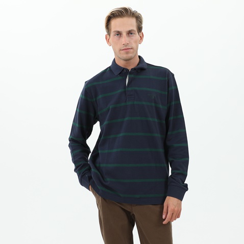 NAVY & GREEN-Ανδρική polo μπλούζα NAVY & GREEN μπλε πράσινη ριγέ 