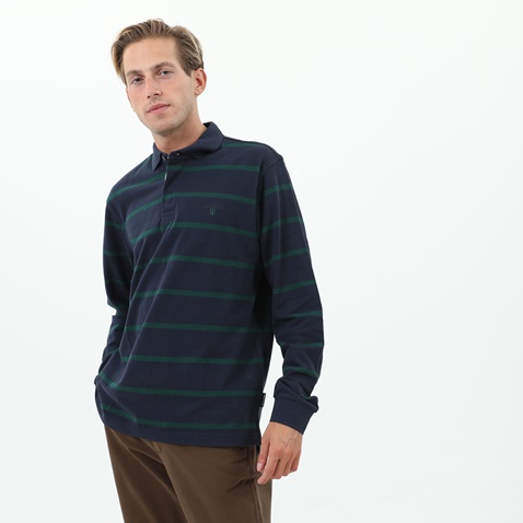 NAVY & GREEN-Ανδρική polo μπλούζα NAVY & GREEN μπλε πράσινη ριγέ 
