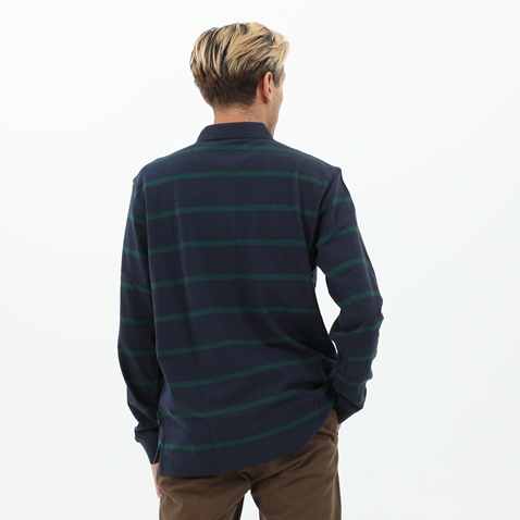 NAVY & GREEN-Ανδρική polo μπλούζα NAVY & GREEN μπλε πράσινη ριγέ 