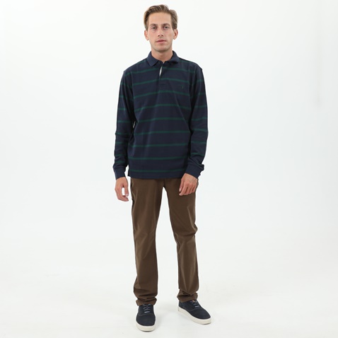 NAVY & GREEN-Ανδρική polo μπλούζα NAVY & GREEN μπλε πράσινη ριγέ 