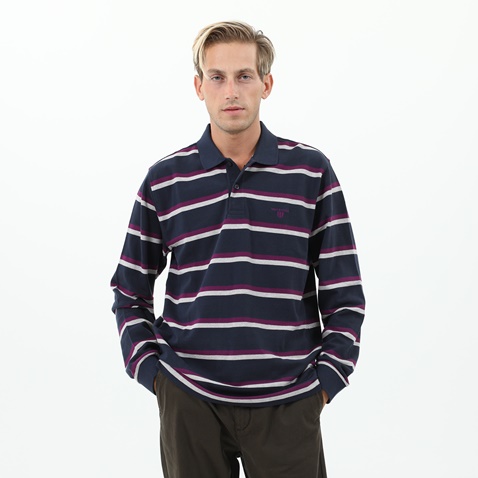 NAVY & GREEN-Ανδρική polo μπλούζα NAVY & GREEN μπλε κόκκινη ριγέ 