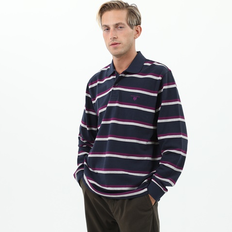 NAVY & GREEN-Ανδρική polo μπλούζα NAVY & GREEN μπλε κόκκινη ριγέ 