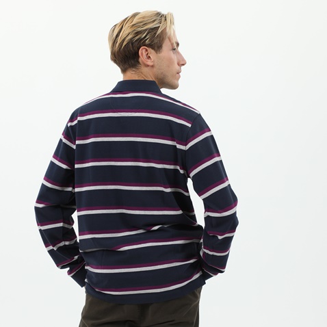 NAVY & GREEN-Ανδρική polo μπλούζα NAVY & GREEN μπλε κόκκινη ριγέ 