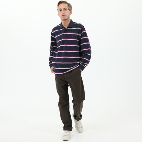 NAVY & GREEN-Ανδρική polo μπλούζα NAVY & GREEN μπλε κόκκινη ριγέ 