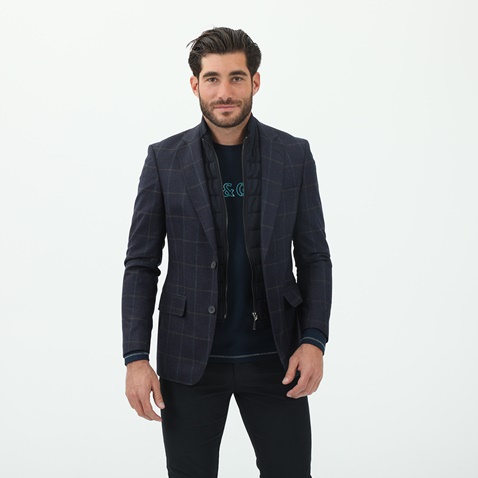 NAVY & GREEN-Ανδρικό σακάκι NAVY & GREEN μπλε καφέ καρό