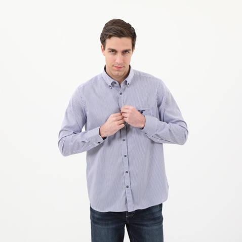 NAVY & GREEN-Ανδρικό πουκάμισο NAVY & GREEN COMFORT FIT λευκό μπλε ριγέ