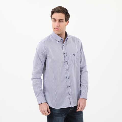 NAVY & GREEN-Ανδρικό πουκάμισο NAVY & GREEN COMFORT FIT λευκό μπλε ριγέ