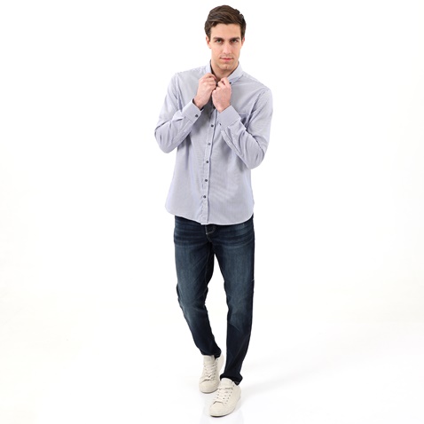 NAVY & GREEN-Ανδρικό πουκάμισο NAVY & GREEN COMFORT FIT λευκό μπλε ριγέ
