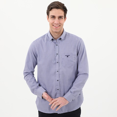NAVY & GREEN-Ανδρικό πουκάμισο NAVY & GREEN COMFORT FIT λευκό μπλε καρό