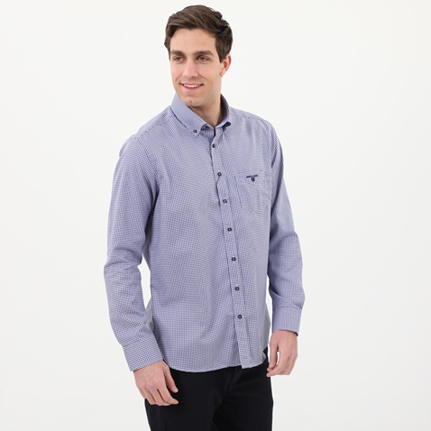 NAVY & GREEN-Ανδρικό πουκάμισο NAVY & GREEN COMFORT FIT λευκό μπλε καρό