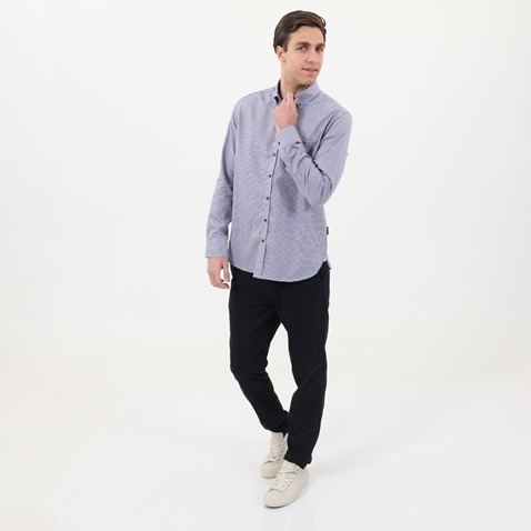NAVY & GREEN-Ανδρικό πουκάμισο NAVY & GREEN COMFORT FIT λευκό μπλε καρό