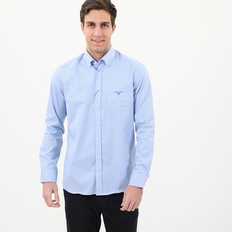 NAVY & GREEN-Ανδρικό πουκάμισο NAVY & GREEN COMFORT FIT γαλάζιο λευκό ριγέ