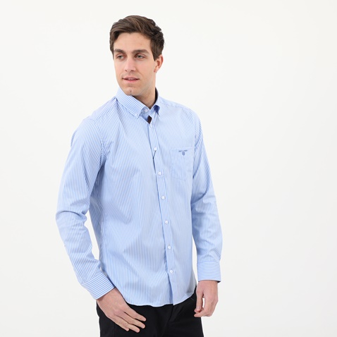 NAVY & GREEN-Ανδρικό πουκάμισο NAVY & GREEN COMFORT FIT γαλάζιο λευκό ριγέ