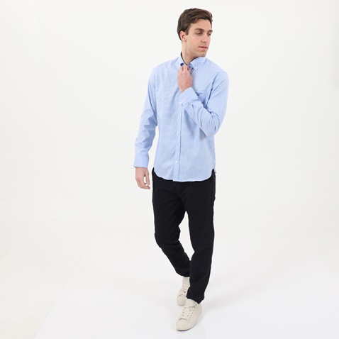 NAVY & GREEN-Ανδρικό πουκάμισο NAVY & GREEN COMFORT FIT γαλάζιο λευκό ριγέ