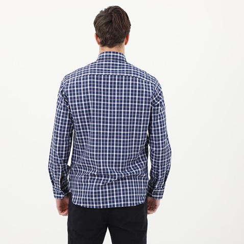 NAVY & GREEN-Ανδρικό πουκάμισο NAVY & GREEN COMFORT FIT μπλε λευκό καρό