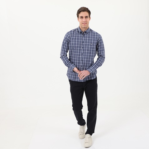 NAVY & GREEN-Ανδρικό πουκάμισο NAVY & GREEN COMFORT FIT μπλε λευκό καρό
