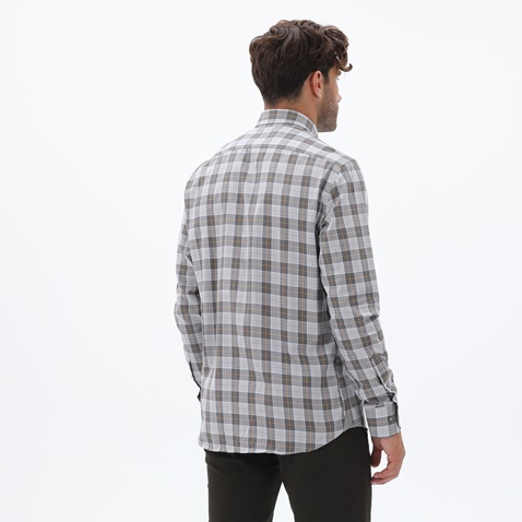 NAVY & GREEN-Ανδρικό oxford πουκάμισο NAVY & GREEN COMFORT FIT λευκό γκρι καρό