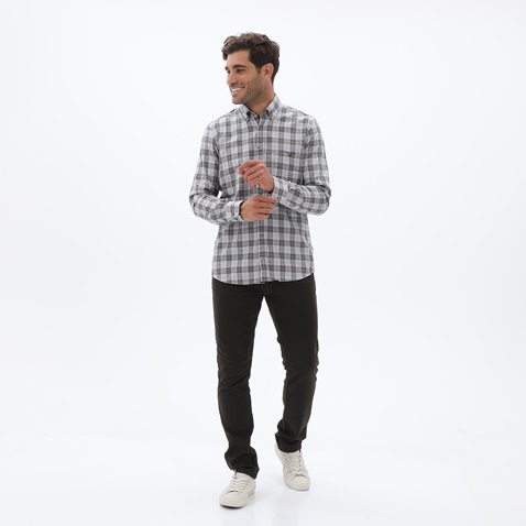 NAVY & GREEN-Ανδρικό oxford πουκάμισο NAVY & GREEN COMFORT FIT λευκό γκρι καρό
