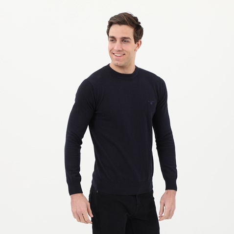 NAVY & GREEN-Ανδρικό basic πουλόβερ NAVY & GREEN μπλε σκούρο