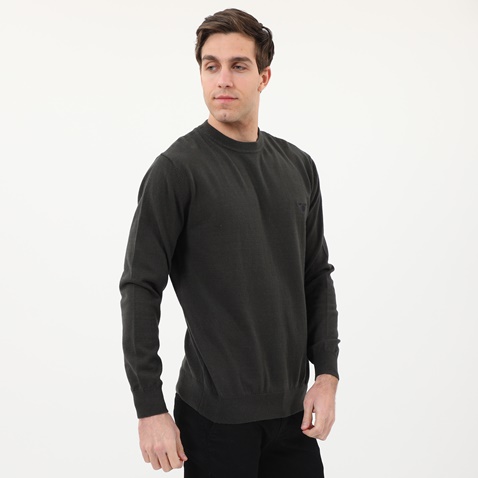NAVY & GREEN-Ανδρικό basic πουλόβερ NAVY & GREEN πράσινο σκούρο