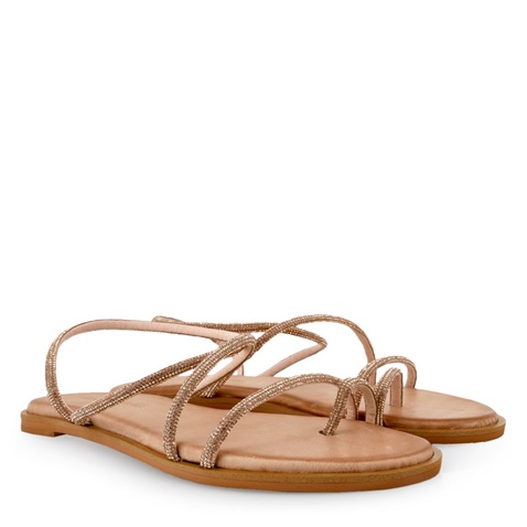 TSAKIRIS MALLAS-Γυναικεία flats πέδιλα TSAKIRIS MALLAS O41009741 ροζ χρυσά