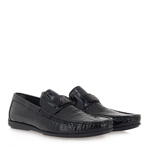GIOVANNI MORELLI-Ανδρικά παπούτσια loafers GIOVANNI MORELLI P562A0941 μαύρα κροκό λουστρίνι