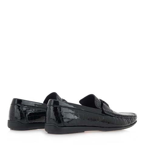 GIOVANNI MORELLI-Ανδρικά παπούτσια loafers GIOVANNI MORELLI P562A0941 μαύρα κροκό λουστρίνι