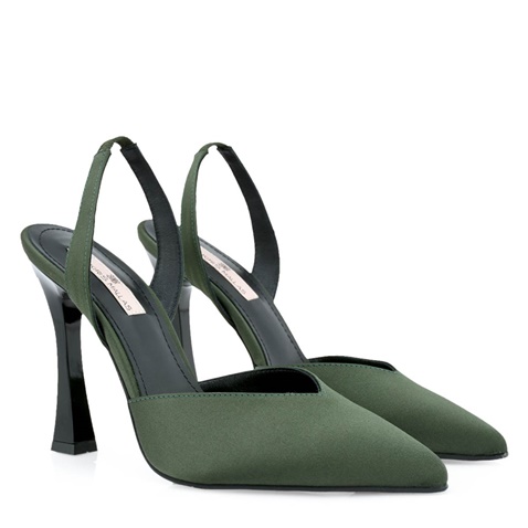 TSAKIRIS MALLAS-Γυναικείες γόβες slingback TSAKIRIS MALLAS O41009025 χακί σατέν