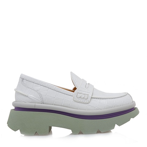 4CCCCEES-Γυναικεία loafers 4CCCCEES O115A0273 λευκά πράσινα