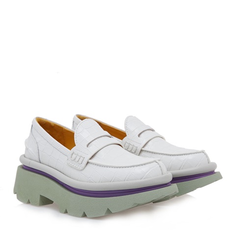 4CCCCEES-Γυναικεία loafers 4CCCCEES O115A0273 λευκά πράσινα