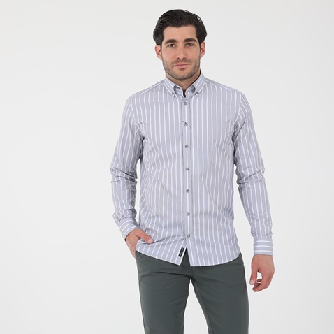 NAVY & GREEN-Ανδρικό πουκάμισο NAVY & GREEN COMFORT FIT μπλε λευκό ριγέ