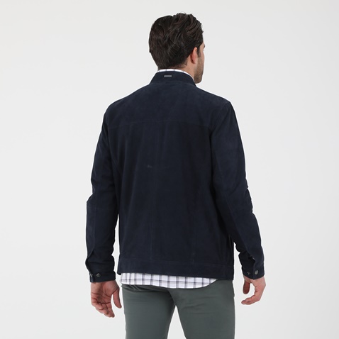 NAVY & GREEN-Ανδρικό δερμάτινο jacket NAVY & GREEN μπλε