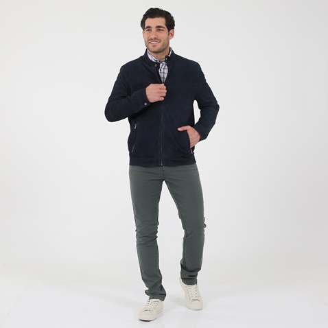 NAVY & GREEN-Ανδρικό δερμάτινο jacket NAVY & GREEN μπλε