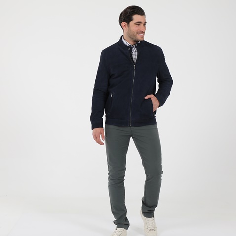 NAVY & GREEN-Ανδρικό δερμάτινο jacket NAVY & GREEN μπλε