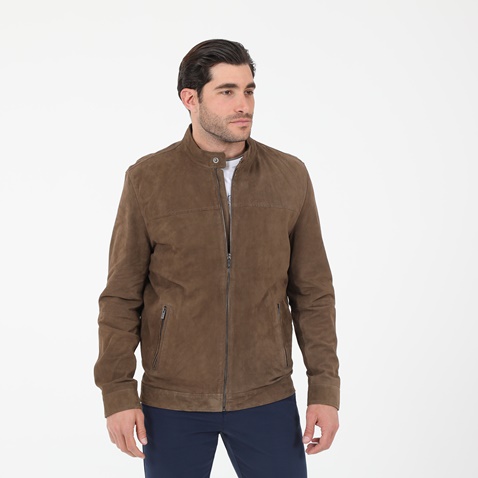 NAVY & GREEN-Ανδρικό δερμάτινο jacket NAVY & GREEN χακί