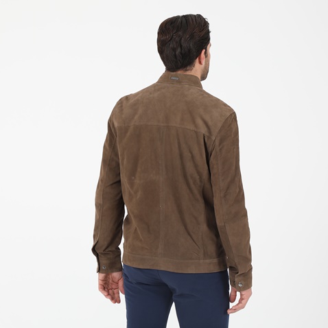 NAVY & GREEN-Ανδρικό δερμάτινο jacket NAVY & GREEN χακί