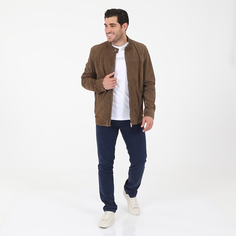 NAVY & GREEN-Ανδρικό δερμάτινο jacket NAVY & GREEN χακί