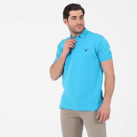 NAVY & GREEN-Ανδρική polo μπλούζα NAVY & GREEN τιρκουάζ