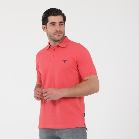 NAVY & GREEN-Ανδρική polo μπλούζα NAVY & GREEN κοραλί