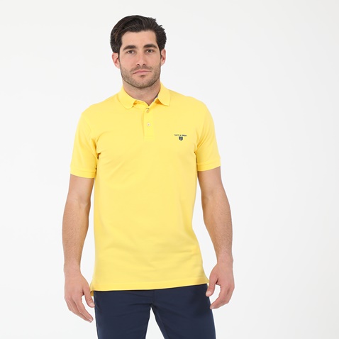 NAVY & GREEN-Ανδρική polo μπλούζα NAVY & GREEN CUSTOM FIT κίτρινη