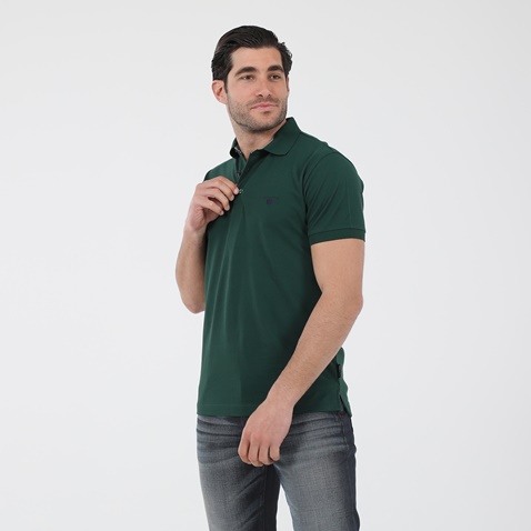 NAVY & GREEN-Ανδρική polo μπλούζα NAVY & GREEN CUSTOM FIT πράσινη